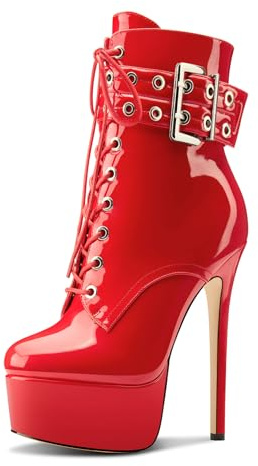 Aachcol Femmes Aiguille Haut High Talon Heel Plate-forme Bottines Rond Bout Lacets Fermeture à Glissière Mi Mollet Boucle Dress Bottes
