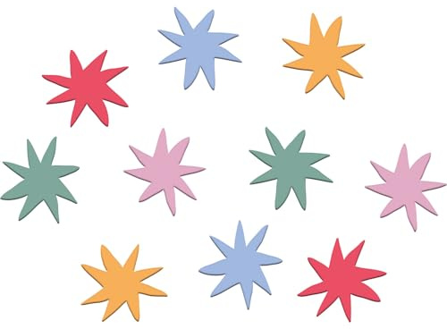 Folat 26867 Decoración de cumpleaños blanca con estrellas de colores - Confeti XL - Starburst - 45 piezas - Cumpleaños feliz y colorido para niños y adultos