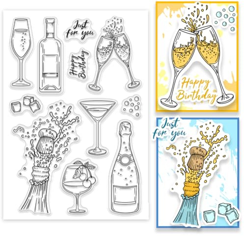 PH PandaHall Champagne Clear Stamp, Wine Glass Silicone Transparent Stamps for Card Making, Photo Album Decoration and DIY Scrapbooking 16x11cm