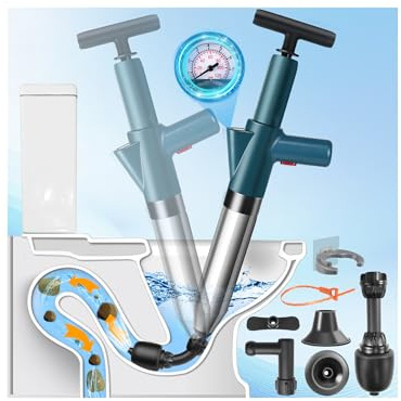 Hochdruck Abflussreiniger Pumpe mit Luftdruckanzeige, Rohrreiniger Druckluft mit 4 Saugnäpfen, Grün Toiletten Pömpel für Waschbecken, Toiletten, Badezimmer, Dusche, Küche