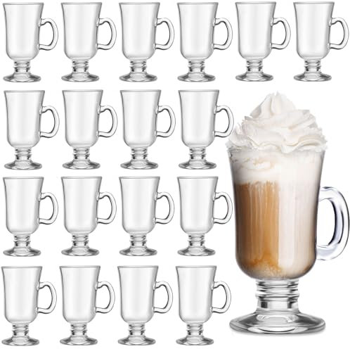 Sieral 18 Pieces Irish Coffee Mugs Bulk 8.5 oz Irish Coffee Glass with Handle Clear Glass Mugs for Wedding Prom Graduation Party Ice Cream Tea Hot Chocolate Espresso Cappuccino Latte Cups