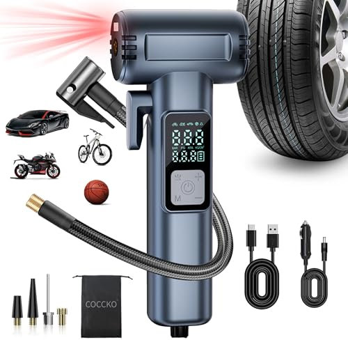Gonfleur Pneus Voiture Sans Fil,COCCKO 150PSI Compresseur à Air Portatif, Arrêt Automatique,Gonfleur Electrique pour Vélo avec Écran LCD,pompe à pneus électrique pou avec Brise-vitre et coupe-ceinture