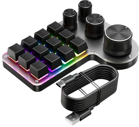 Steowsey Teclado macro personalizado de 12 teclas, 4 perillas, mini teclado mecánico USB, programación, teclado macro para juegos, color negro