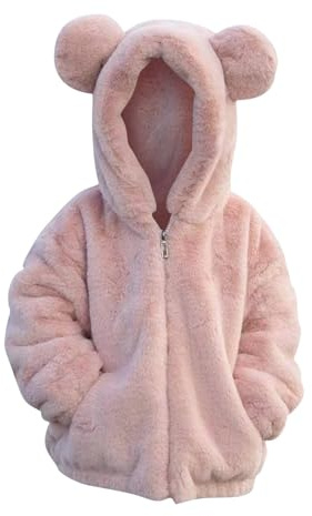 Girls Boys Fleece Jacket, Long Sleeve Zip Up Warm Fluffy Fleece Coats Cute Bear Ears Hoodie Outwear Fall Winter Windproof Jackets for Kids Toddler Boys Girls