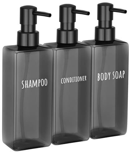 Segbeauty Seifenspender Grau, 3 Stück 500ml Pumpspender, Seifenspender Kunststoff, Shampoo Flaschen Nachfüllbarer, Badezimmer Accessoires