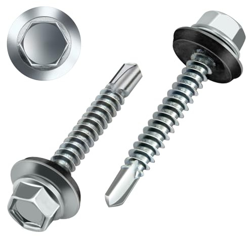 80 Pcs 4.8x35mm Hex Head Self Drilling Roofing Screws with EPDM Rubber Sealing Washer, Self Tapping Screws for Metal Roofing Sheet, Corrugated Roof Fixings, Zinc Plated Rust Proof