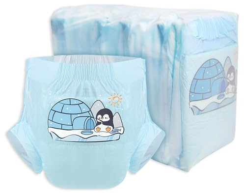 CutiePlusU Vuxenblöjor, 10 st – Maximal nattabsorbering med torr yta – Fishing Penguin (L 95-120CM)