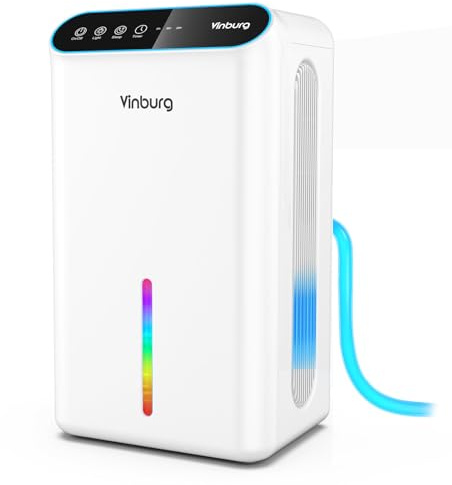 Dehumidifier for Home 1000 sq.ft - Small Quiet Dehumidifier with Auto Shut Off, Aromatherapy, 3 Gear Timer, Sleep Mode, 7-Color LED Light, Drain Hose for Bedroom, Bathroom, Basement, RV(Milky White)