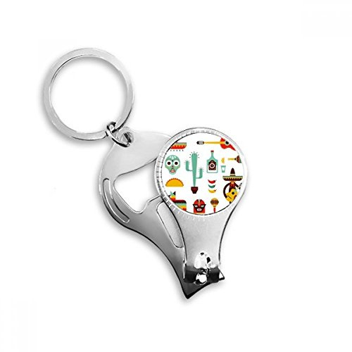 Sombrero Cactus Tequila Guitare Chilli Mexique Culture Elment Porte-clés en métal Bague multifonction Pince à ongles Décapsuleur de voiture Keychain Meilleur Cadeau de Charm