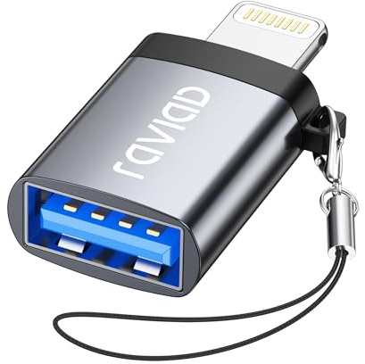 RAVIAD Lightning to USB Adapter 1Pack, Lightning Male to USB3 Female Cable Dongle for iPad/iPhone 14 13 12 11 Pro Max, iPhone OTG Adapter Supports USB Flash Drive, Mouse, Keyboard, Camera