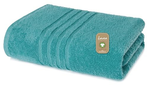 Lavea® Badetuch 100x150 cm – Ozeanblau | 100% Baumwolle – Großes Duschtuch, saugstark, weich und hautfreundlich, Frottierserie Bali, waschbar und strapazierfähig
