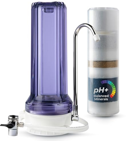 iSpring CT10-CL Countertop Water Filter, Multi-Layer Faucet Water Filter System with Versatile Faucet Adapter, Reduces Heavy Metals, Bad Odor, and Chlorine, Clear