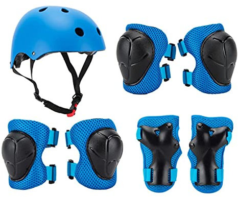 ACMEDE Schonerset Fahrradhelm Kinder Protektoren Gear Set Helm kit, Mädchen & Jungen Knieschoner Set für Skateboard, Longboard, Stunt Scooter, Fahrrad, Rollschuhe (Blau, S)