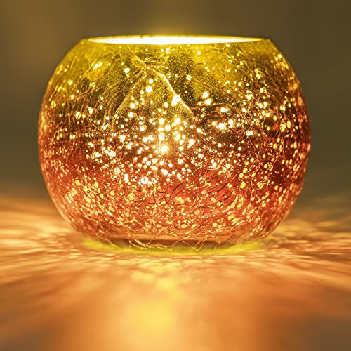 Larcenciel Teelichthalter, Gold Glas Kerzenhalter Romantischer Kerzenständer, Teelichtgläser mit Farbverlauf, Kerzenleuchter Teelichter Dekoration für Zuhause, Tischdekoration, Hochzeit, Party