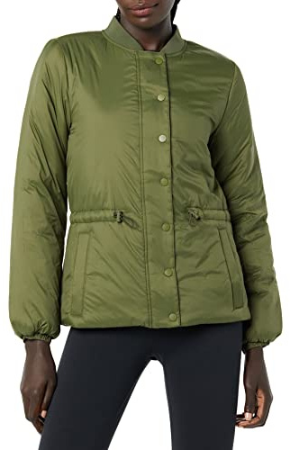 Amazon Essentials Women's Waist Padded Insulated Bomber Jacket, Fall Fashion, Dark Olive, Medium