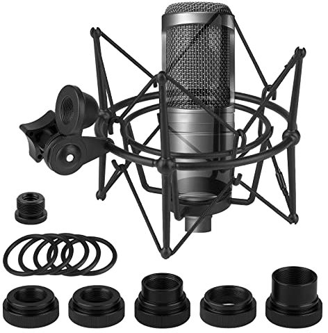 Geekria Support Anti-Vibrations pour Microphone Creators Compatible avec Audio-Technica AT2020, AT2020USB, AT2020USB+, AT2020USBi, Pince Adaptateur de Suspension Anti-Vibrations (Noir/métal)