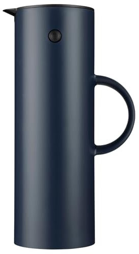 Stelton Isolierkanne EM77 - Doppelwandige Isolierkanne für heiße/kalte Getränke - Tee- & Kaffeekanne mit Glaseinsatz, Magnetverschluss, Schraubdeckel, Vintage-Design - 1 Liter, Soft Deep Ocean