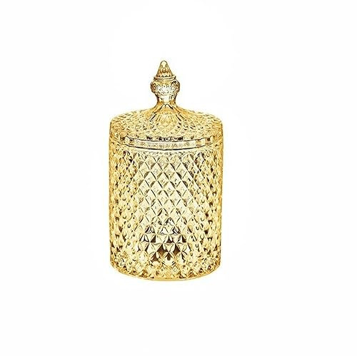 Generico Scatola VETRO DIAMANTATO ORO | varie misure | PORTACONFETTI VASO BARATTOLO CONFETTATA CARAMELLE BON BON BISCOTTIERA ALLESTIMENTO FESTA (Altezza 21 diametro 10,5 cm)