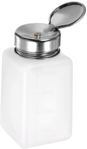 sourcing map Lösningsmedel alkoholdispenser 200 ml tryckbar vätskedispenser pump med tätning rostfritt stål lock för aceton rengöring poleringsborttagare vit