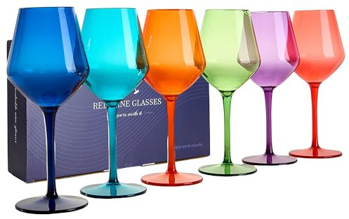 HAHASHOW Bicchieri da Vino Colorati, Bicchiere da Vino Bianco, Tritan-Plastica Divino Calici Vino Rosso 440ml per Campeggio Festa, Adatto alla Lavastoviglie, Set di 6, Colore