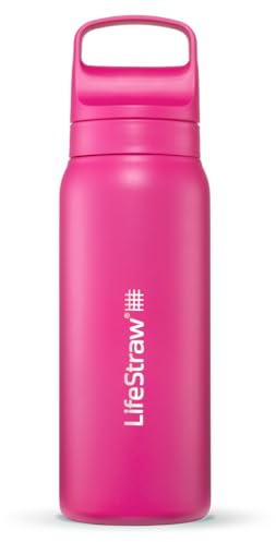 LifeStraw Go Series – Insulated Stainless Steel Water Filter Bottle for Travel and Everyday Use, 24oz Orchid Pink