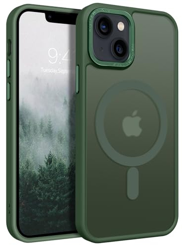 BENTOBEN - Funda para iPhone 13 Mini, compatible con MagSafe, translúcida, mate, magnética, fina y resistente a los golpes, funda para iPhone 13 Mini 5,4″ (2021), para hombre y mujer, verde bosque
