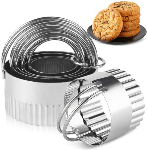 Juego de 5 cortadores de galletas de acero inoxidable con asa, redondos, acanalados, para hornear, masa, fondant, dona, decoración de pasteles