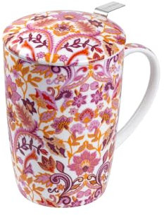 TEA SHOP - Tasse à Thé avec Filtre et Couvercle - Mug Super Jumbo Floral Paisley - Fabriquée en Porcelaine avec un design exclusif et original