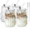 KEMORELA 4PCS Ribbed Glass Cups with Lids & Straws -530ml Wavy Textured Design for Iced Coffee, Bubble Tea, Smoothies - Clear Drinking Glasses, Dishwasher Safe - Ideal for Home, Cafe, Office Use