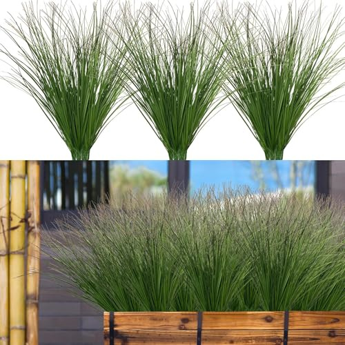 24 Bündel Wetterfeste Kunstgras 47cm mit Roten Spitzen - UV-Beständige PET Kunstpflanzen Outdoor Wetterfest Kunstpflanzen, Realistische Künstliche Gräser für Balkon, Garten, Terrasse & Grabdekoration