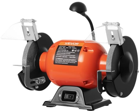 VEVOR Bench Grinder, 6-inch Single Speed Bench Grinder, 3450RPM High-Speed Table Grinders with 250W 2.1A 1/3Hp Induction Motor, 36/60-Grit Grinding Wheels & LED Work Light for Fast Sharpening Grinding