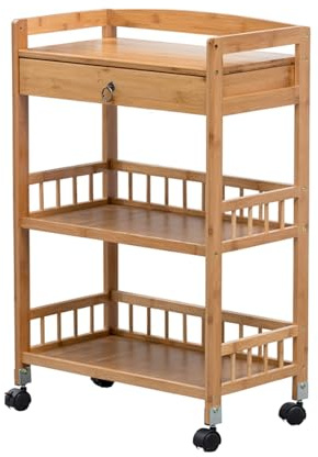 Chariot de coiffeur en bois avec tiroir et roues universelles, résistant aux hautes températures, finition carbonisée, chariot de salon mobile pour organiser les outils et accessoires pour cheveux