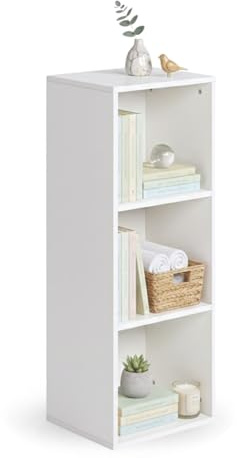 FurnitureR 3-stufiges Standregal, Würfelregal mit 3 offenen Fächern, schlankes Aufbewahrungsregal für Wohnzimmer, Arbeitszimmer oder Flur, Weiß