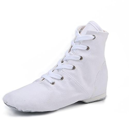 missfiona Scarpe da Jazz Ballo da Donna con Lacci e Suola Divisa Stivali Jazz alla Caviglia(38 EU, Bianco)
