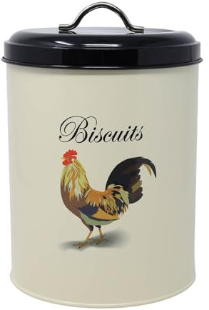 Grande boîte à biscuits hermétique en métal Motif coq crème et noir