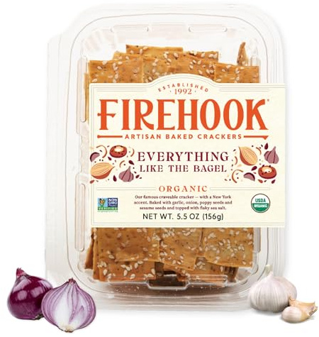 Firehook Everything Like the Bagel Crackers – Artisan baked, Uniquely Crunchy, Inspired by Classic Bagel Seasoning – Organic, Non-GMO, Kosher – 5.5 oz Box