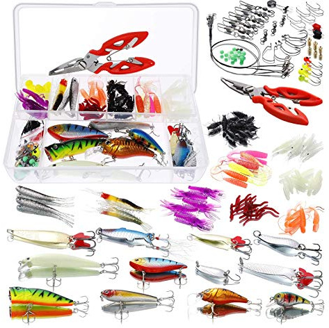 Homealexa 123PCS Fishing Lures Set, Mixed Tackle with Floating Lures, Hooks, Spinners & Treble Hooks, Storage Box Included