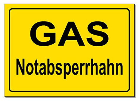 GAS-Notabsperrhahn-Schild-Aluminium Verbund-300 x 200 x 3 mm-Verbotsschild-Warnschild-Hinweisschild-Türschild (1252N ohne Löcher)