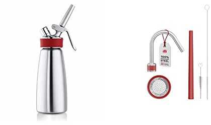 iSi Sahnespender 500ml, Gourmet Whip Plus, 0.5 Liter & 2722 Rapid Infusionsset, Aromaverstärkung mittels Druckfinfusion, Aromatisieren Sie Flüssigkeiten wie Alkohol, Öle oder Essig, Silber