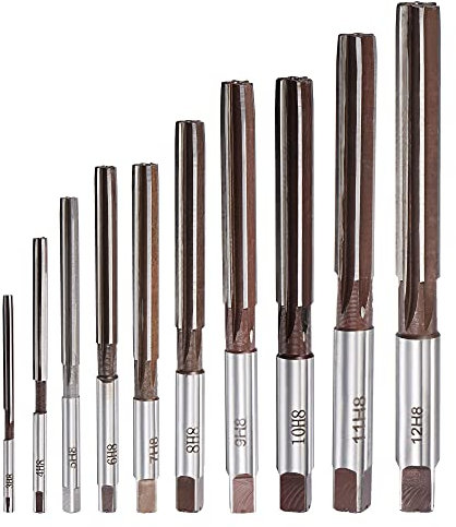 sourcing map Hand Reamers Set H8 Accuracy Alloy Tool Steel 6 Flutes Straight Shank Milling Cutter Tool 10pcs (3mm, 4mm, 5mm, 6mm, 7mm, 8mm, 9mm, 10mm, 11mm, 12mm)