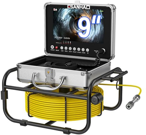 ESANHAO Telecamera Ispezione Tubi 30 Metri 9 Monitor DVR Registrazione Telecamera Ispezione tubo, IP68 Sistema Endoscopico Videoispezione Industriale di Scarico Della Conduttura Fognaria con 8PCS LE