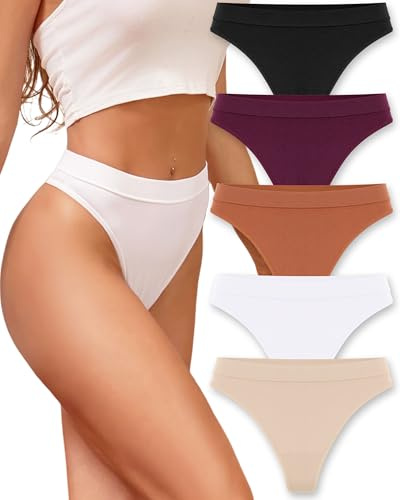 High Waisted Thongs for Women Panties Tangas Sport Seamless Underwear 5Pack