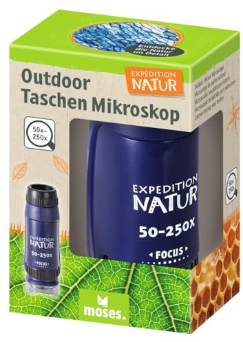 moses. Expedition Natur Outdoor Pocket Microscopio - Microscopio portatile per bambini con ingrandimento 50-250x, luce LED, compatto e leggero, perfetto per scoperte all'aperto