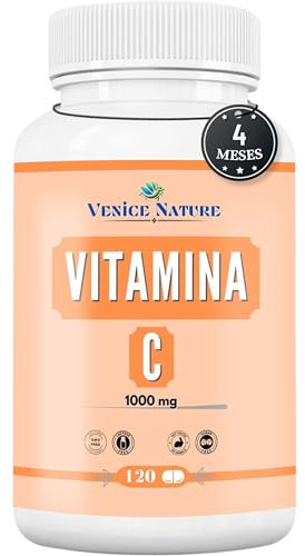 Venice Nature Vitamina C 1000mg 120 Tabletas Pura solo 1 al día Sistema Inmunitario, Fatiga Antioxidante Piel y Huesos Vitamina C