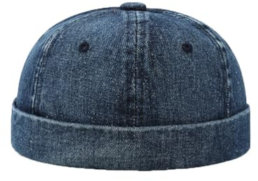 YAMEE Docker Cap Unisex Denim,Brimless Watch Cap Rolled Cuff Damen Stilvoll,Seemannsmütze Herren Atmungsaktiven Verstellbar,Hafenmütze Damen Vintage,Beanie Damen UV-Schutz