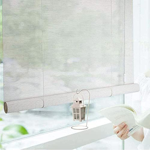 Bamboo Roller Shades for Indoor Outdoor White Roman Roll Up Blinds Privacy Curtains for Doors Windows 80x180cm Wide