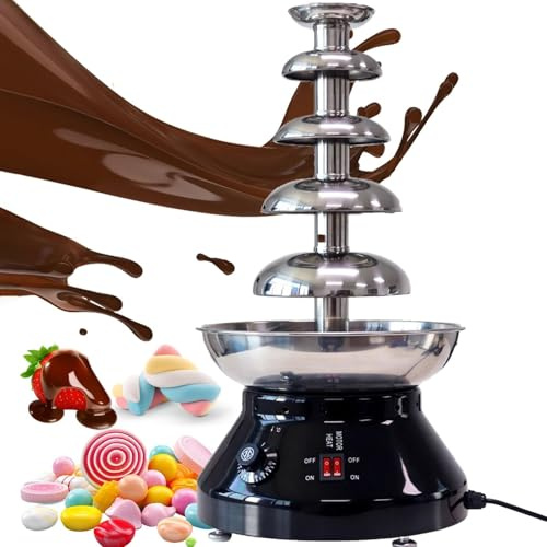YZRDCXM Machine à Chocolat à 5 Niveaux en Acier Inoxydable, Grande capacité, température réglable de 0 à 110 °C, Fontaine à Chocolat, Tour à Fondue Commerciale, for fête et Mariage(Black)