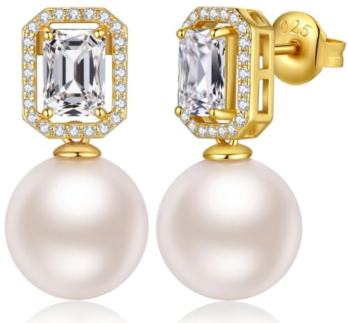 jiamiaoi 18 Karat Weißgold plattiert Perlenohrringe Silber 925 Hängend Ohrringe Silber Perlen Hängend Damen Ohrringe Perle mit Stein 4A+ Zirkonia