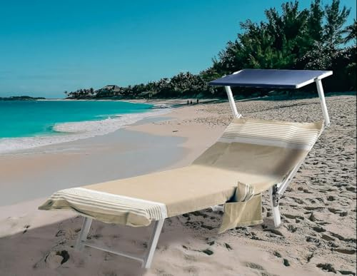 SUSANNA HOME DESIGN Telo Mare con Tasche e Cuscino Gonfiabile - Teli da Mare/Piscina Palau - Teli Mare Cotone 100%, Elastici di fissaggio Laterali e Sacca (Beige)