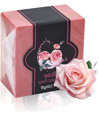 Jabón de rosas hecho a mano, 100 g de esencia natural de rosa, jabón exfoliante, blanqueador para la piel, contra manchas de la piel, para el cuidado diario de la piel, el cabello, el cuerpo y la cara